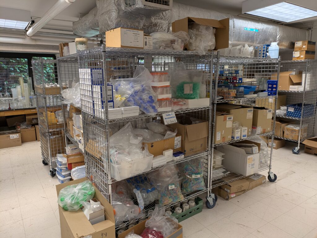 metal carts with lab supplies