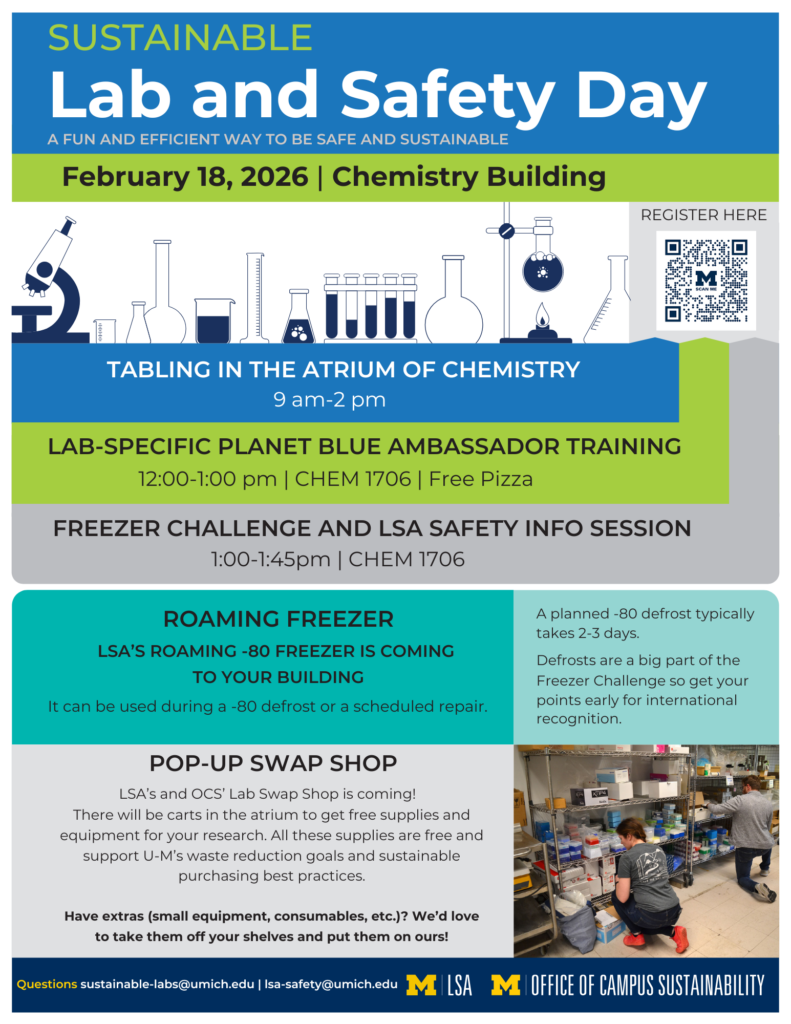 blue and green flyer with text about a lab event